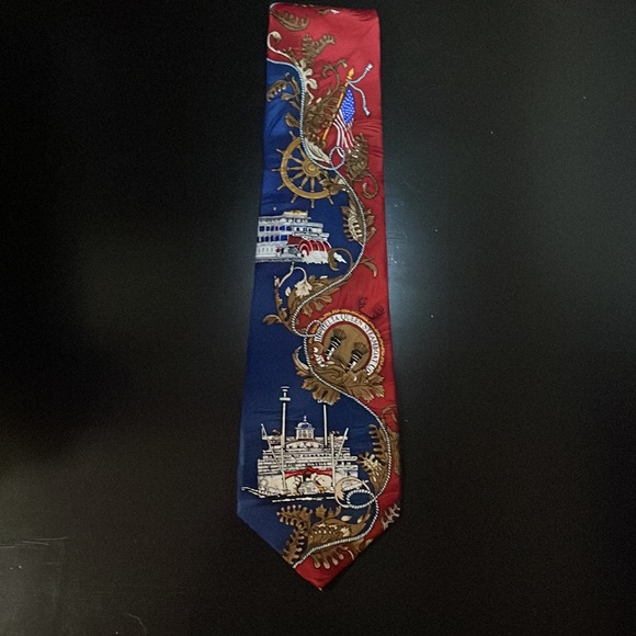 Delta Queen Steamboat Men’s Tie Vintage Silk Necktie Americana Red White Blue - Picture 2 of 8